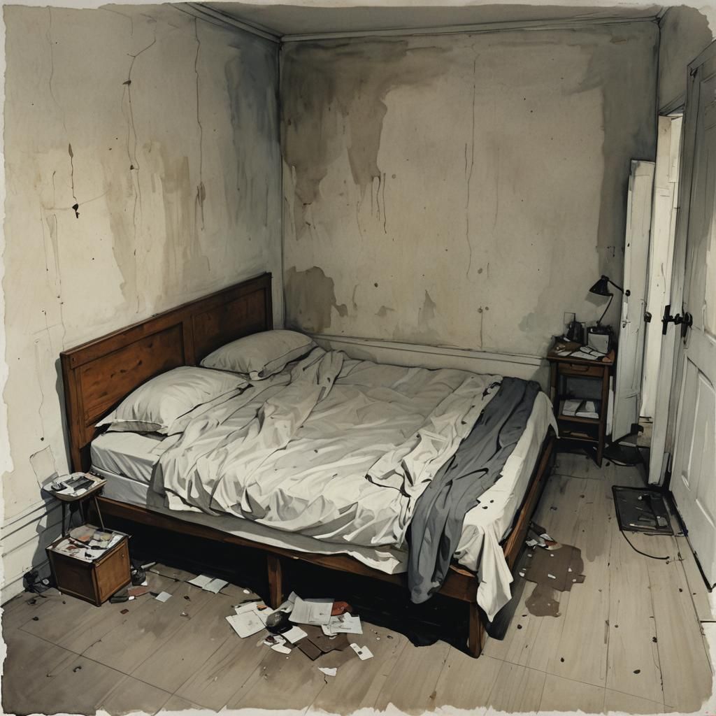 Sinister Empty Bed, Detailed Digital Illustration