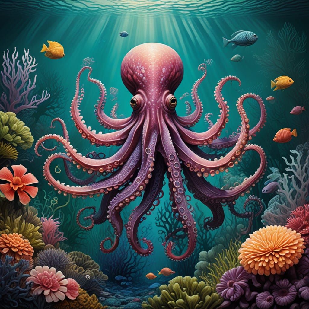 Iridescent Cephalopod in a Miyazaki-Inspired Oceanic Wonderl...