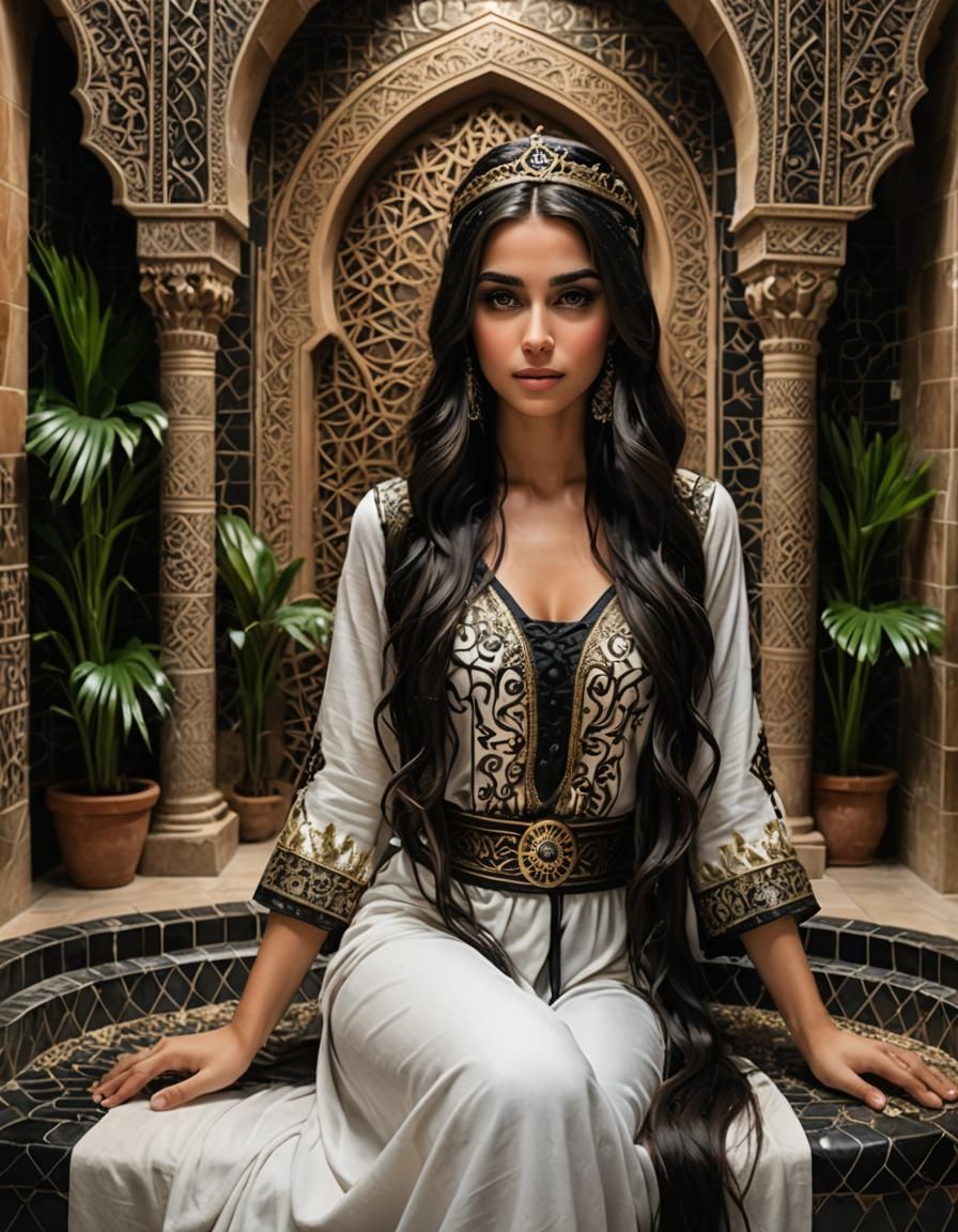 Arabian Princess with Long Hair in Fantasy Setting