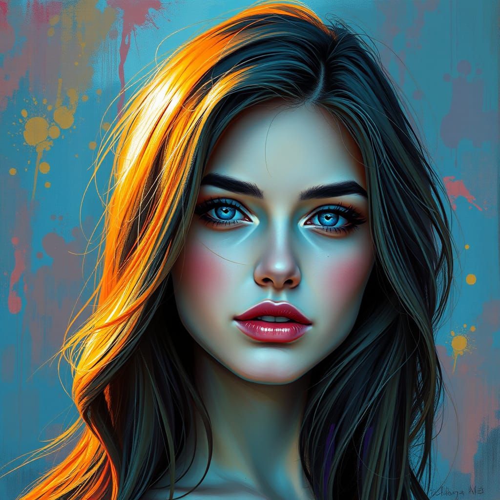 Woman with Blue Eyes in Oil Painting Style