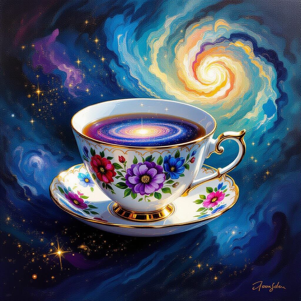 Cosmic Teacup Nebula in Painterly Style
