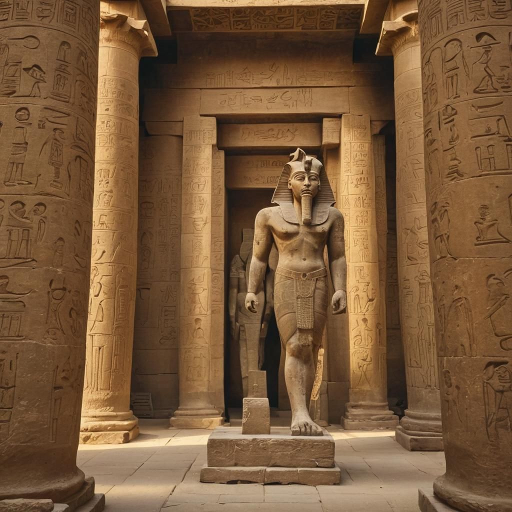 Egyptian Temple Ruins with Pharaoh Statue