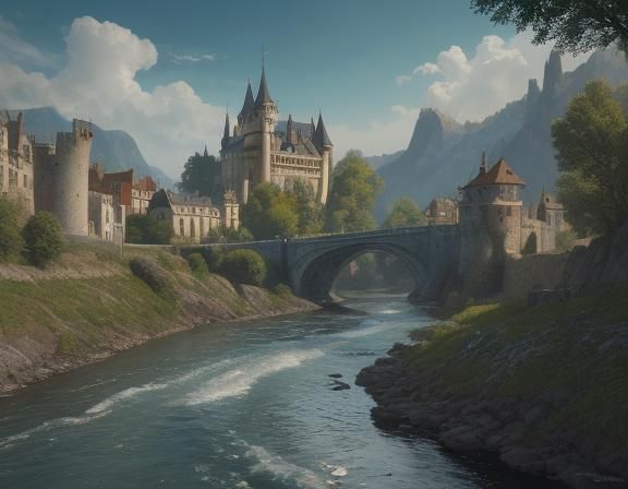 Fairytale Castle on Parchment in Vintage Style