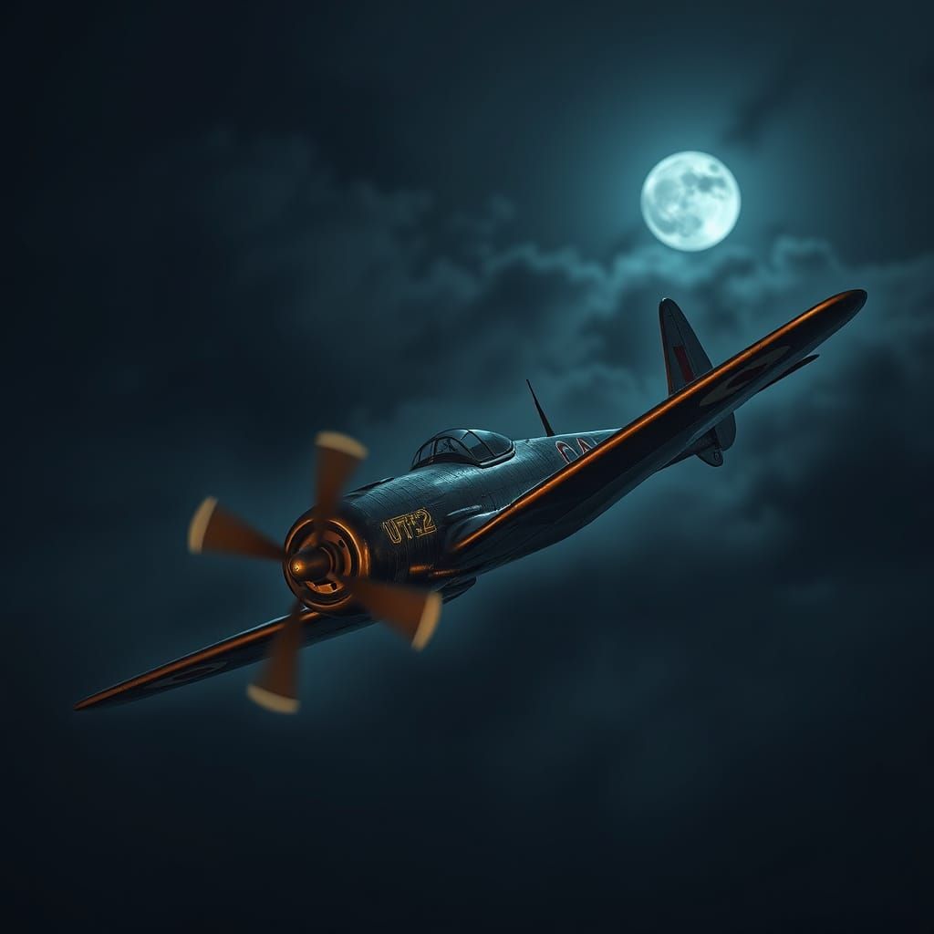 Soviet Biplane Soars Under Moonlit Skies in WWII Era