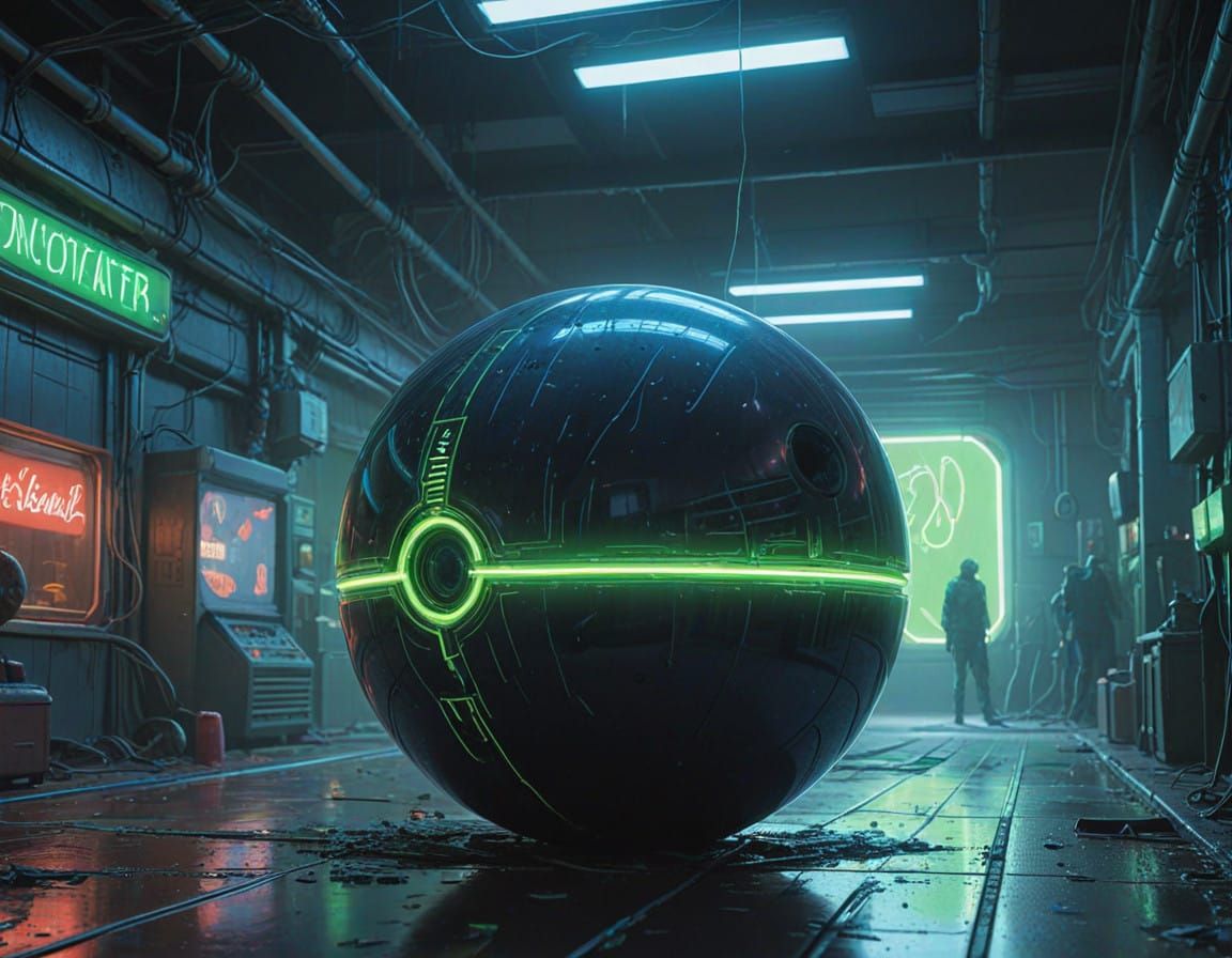 Radiant Metallic Bowling Ball in Neon-Lit Futurism