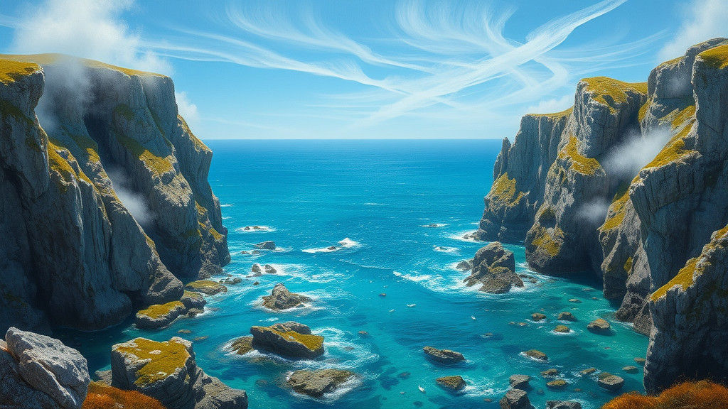 Turquoise Ocean Meets Majestic Cliffs in Romanticist Style