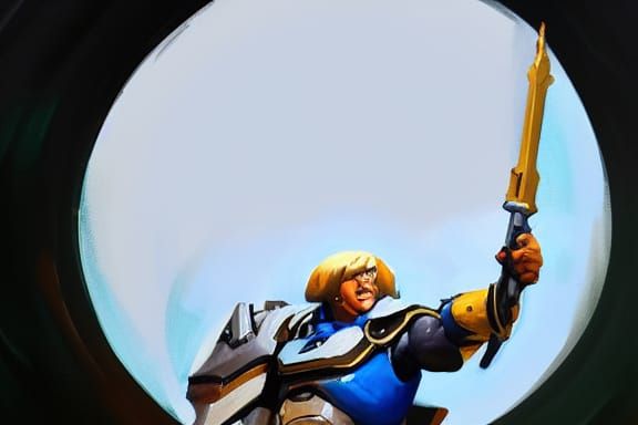 He-Man Overwatch Character Portrait in Street Art Style