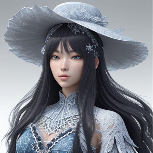 Anime Style Woman in Romantic Winter Bikini