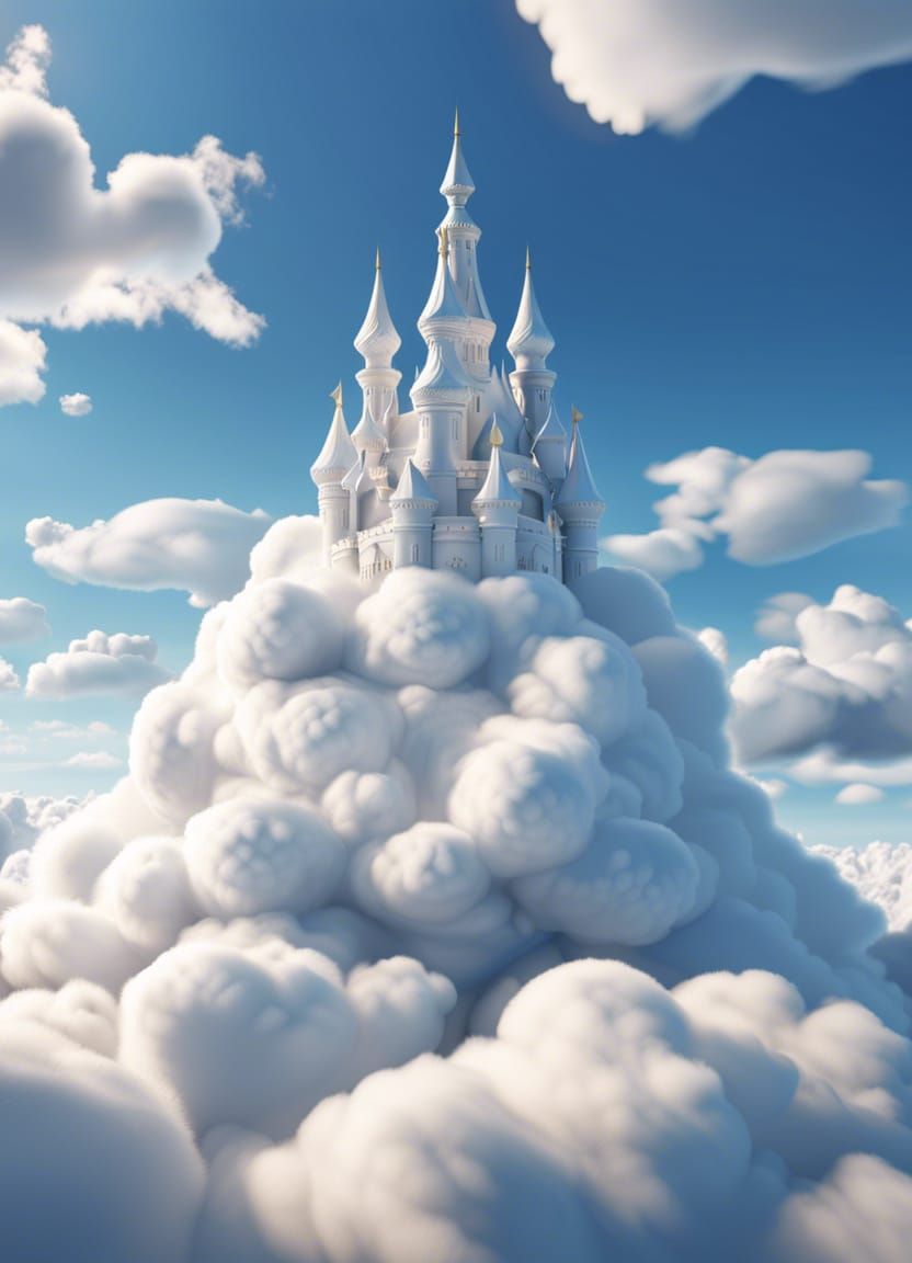 Fluffy Cloud Castle: Hyperrealistic Fantasy Concept Art