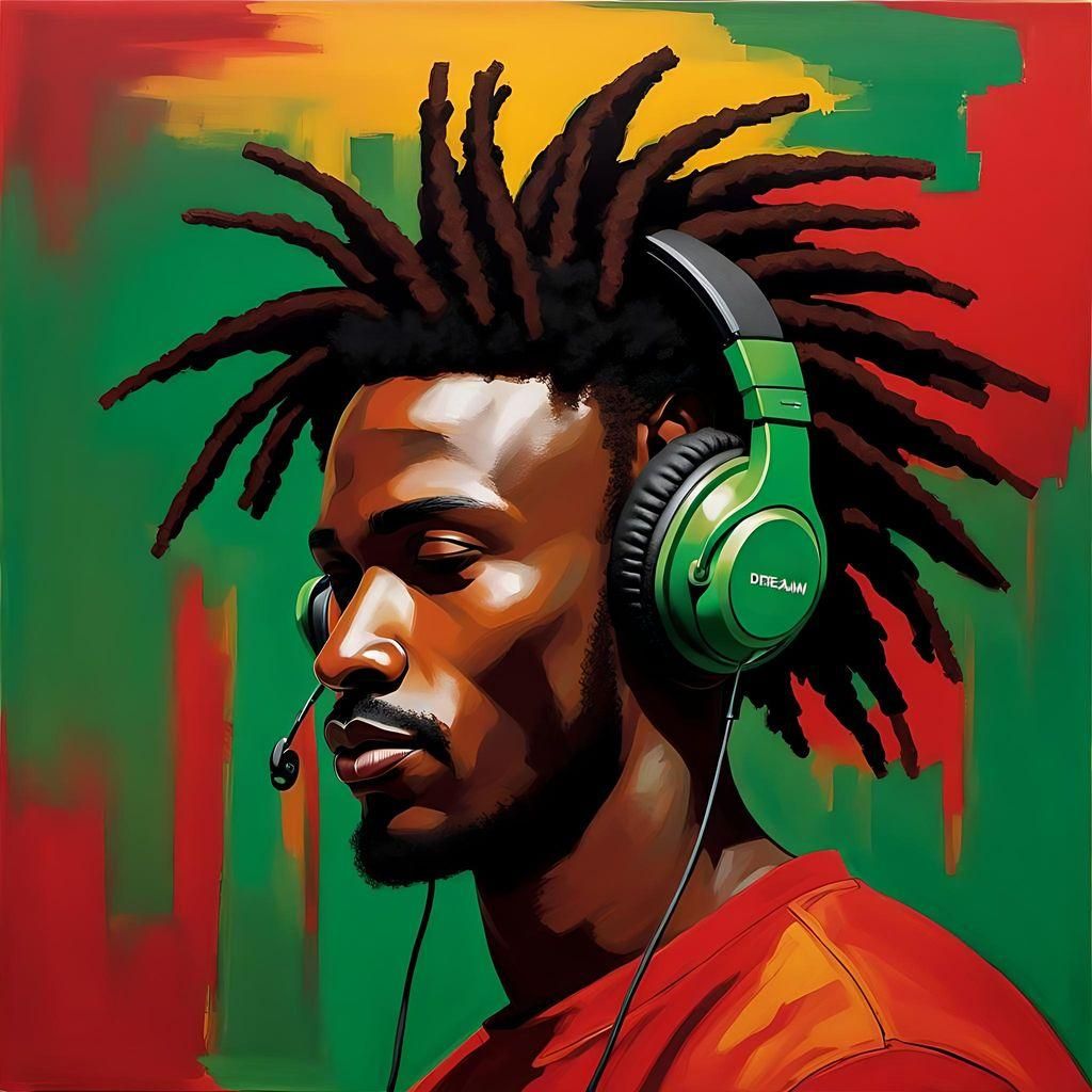 Abstract Portrait of Man with Headphones in Rothko Style