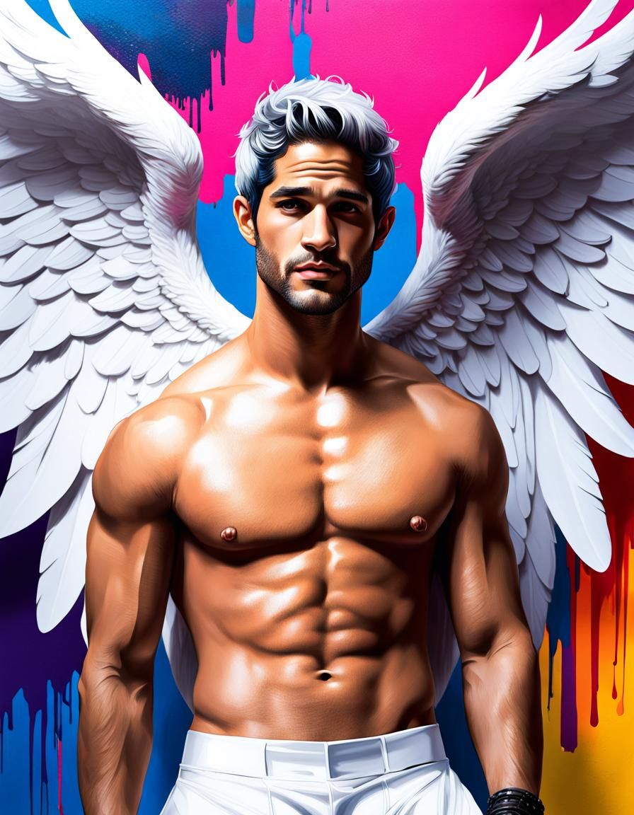 Angel at Met Gala in Graffiti Street Art Style