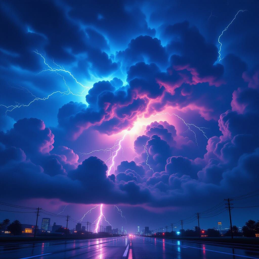 Cyberpunk Storm Sky with Neon Lightning