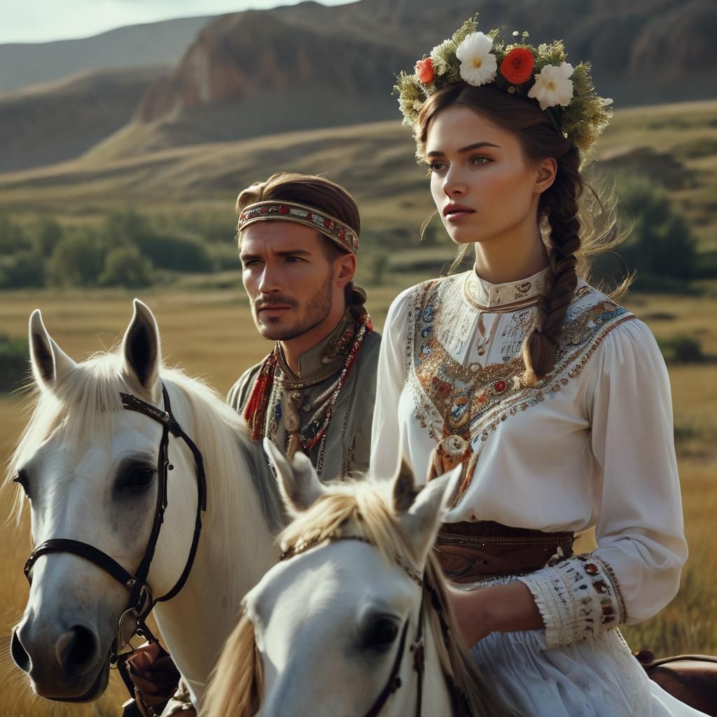 Ukrainian Couple in Steppe, Cinematic Lighting
