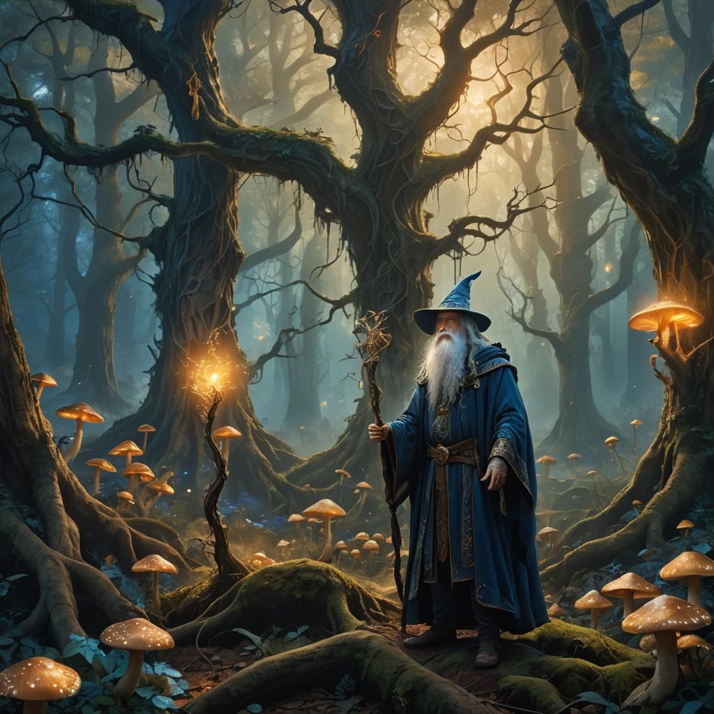 Mystical Wizard in Enchanted Forest Concept Art