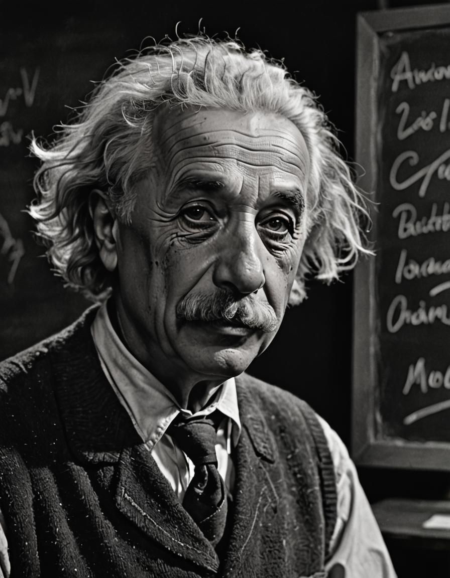 Einstein Writing on Chalkboard in Vintage Photo Style