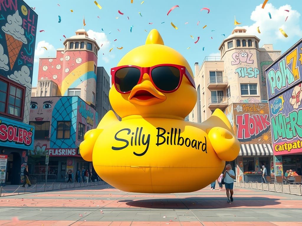 Giant Inflatable Rubber Duck in Vibrant City Square
