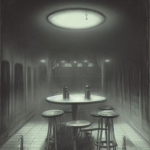 Eerie 1950s Diner in Fog, Horror Style