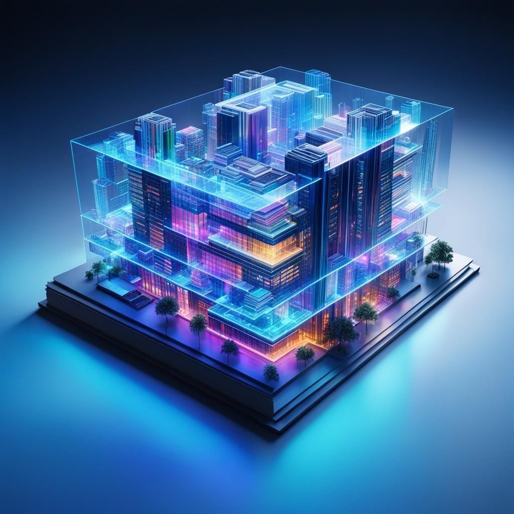 Holographic Blueprint of Flying Open Book in Techcore Style