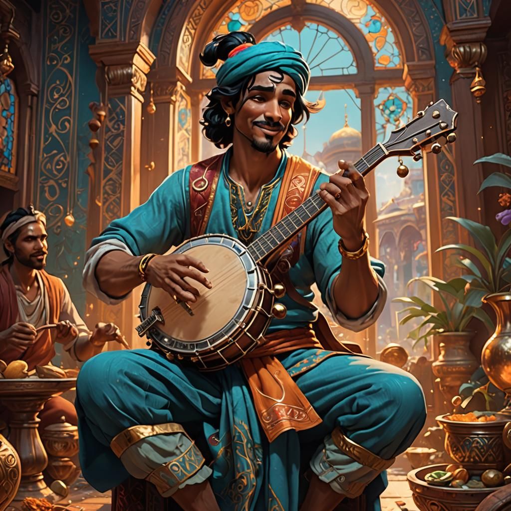 Aladdin Plays Banjo: Hyperdetailed Concept Art