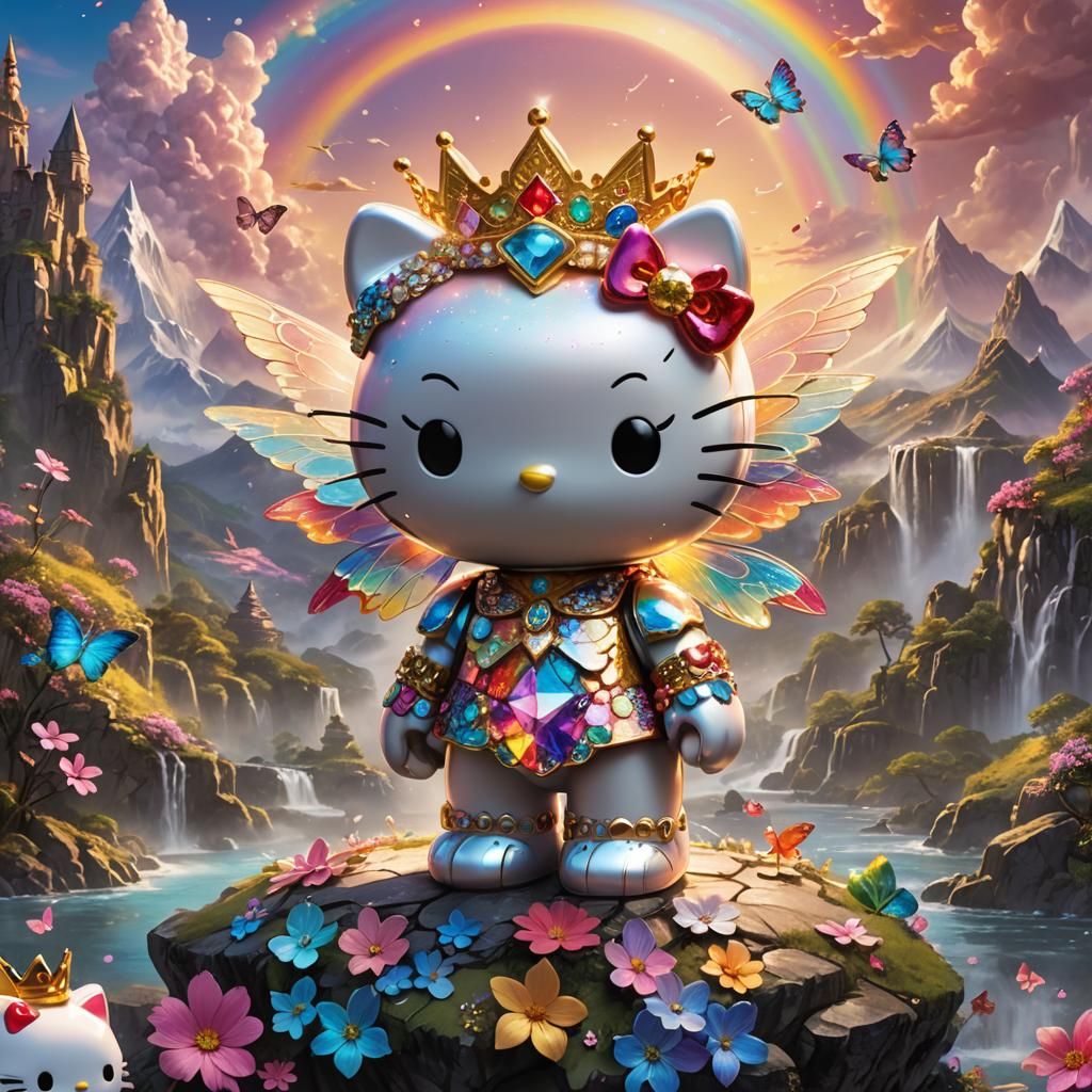 Heroic Hello Kitty in Dreamlike Fantasy Art