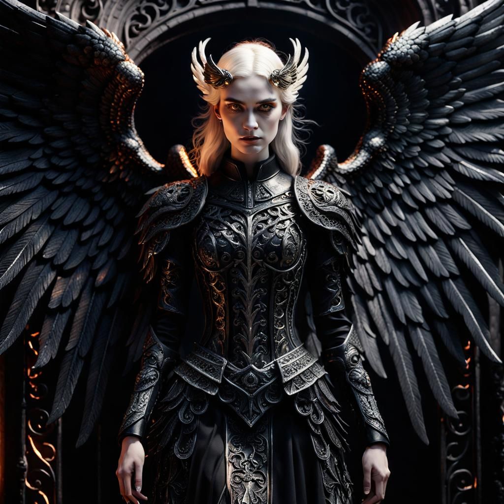Fallen Angel Guarding Fiery Gates of Hell