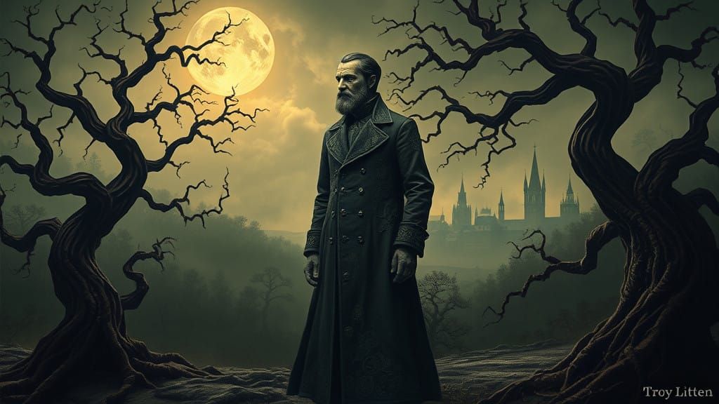 Surrealist Dreamscape: Wise Man in Eerie Landscape