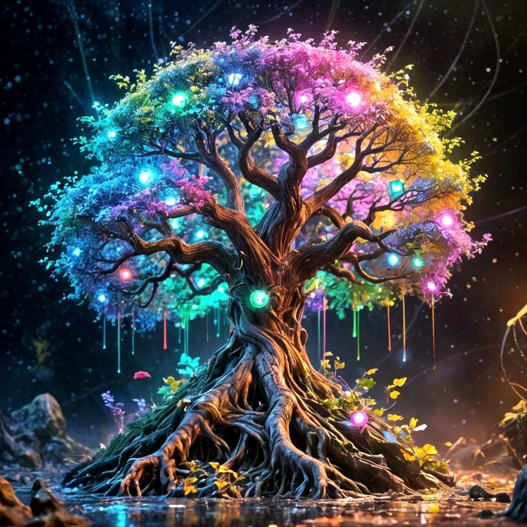 Epic Digital World Tree with Divine and Arcane Forces