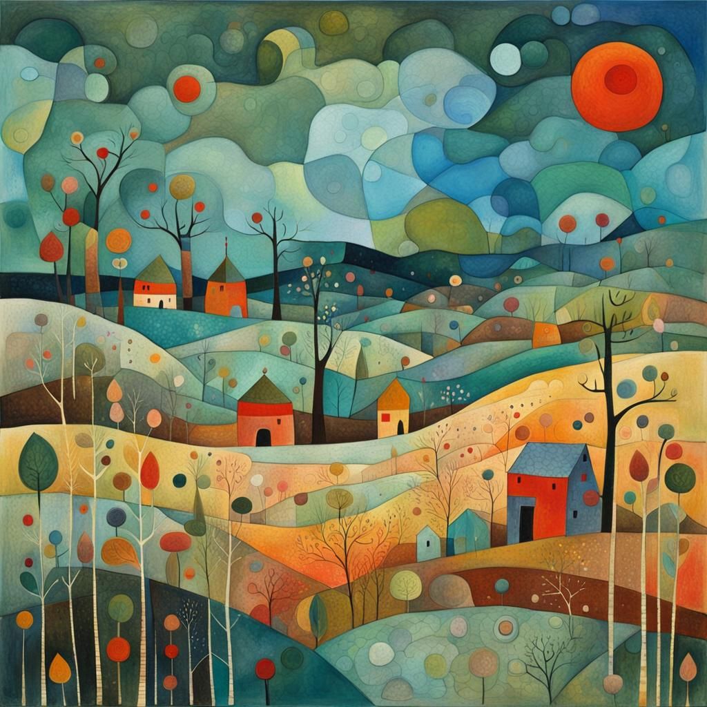 Detailed Barren Landscape as Gouache Painting