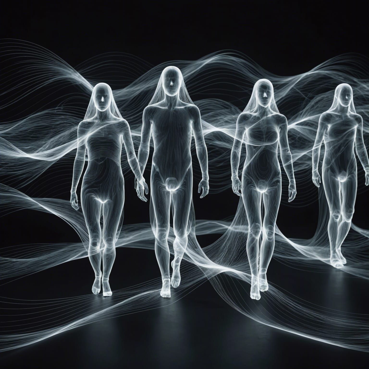 Ethereal Figures: Oscillating Waves in Darkness