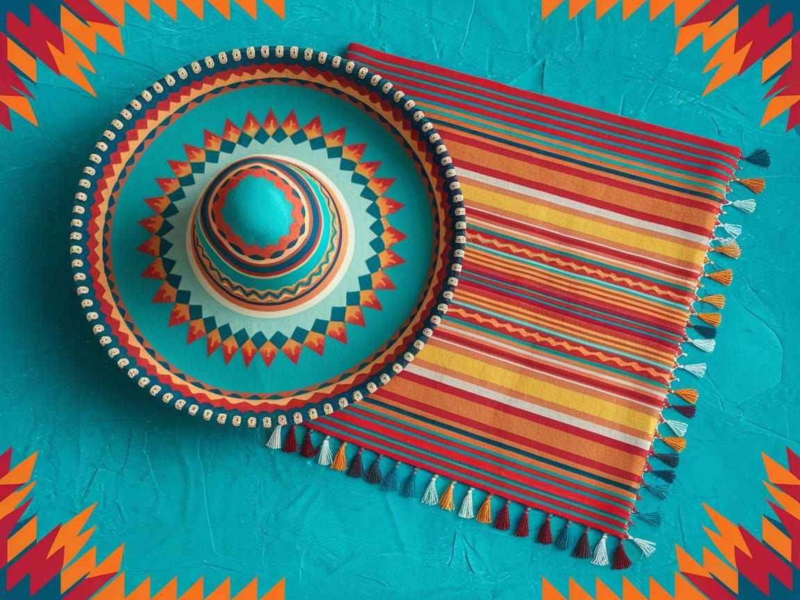 Vibrant Mexican Sombrero with Colorful Serape Blanket