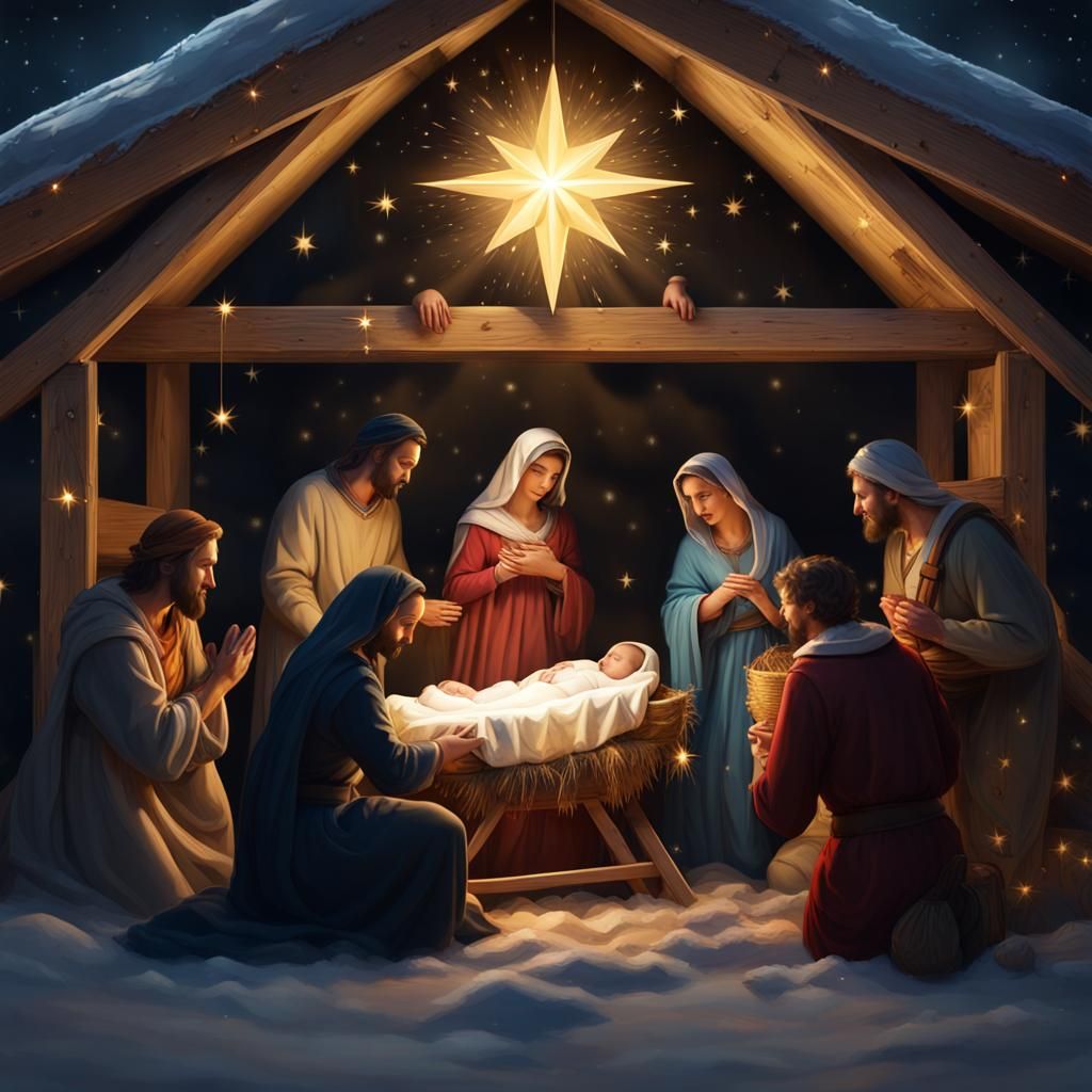Nativity Scene Christmas Card: Birth of Jesus