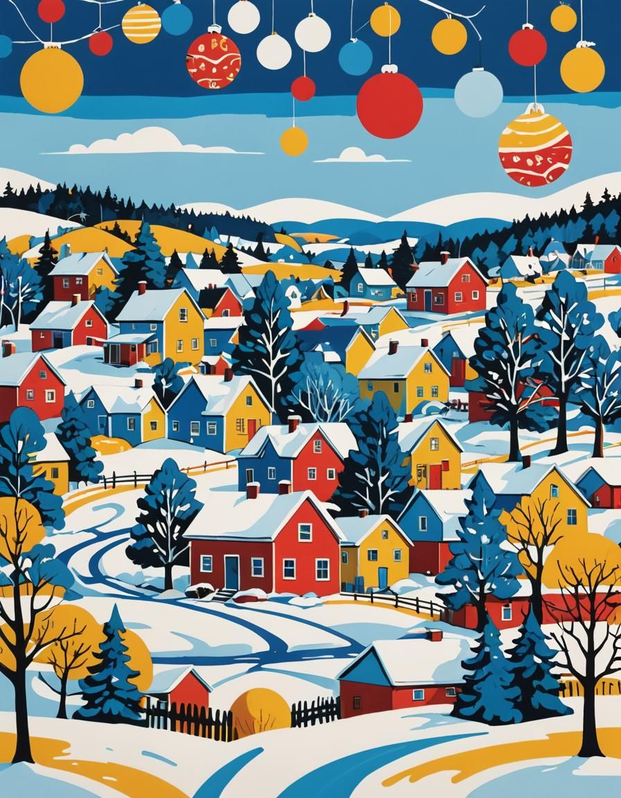 In the style Maudie Lewis a winter scene of Nova Scotia Scre...