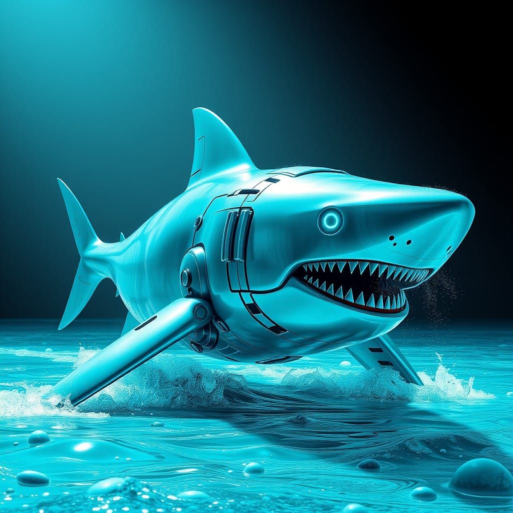 Majestic Turquoise Robot Emerges from Ocean Depths in Cyberp...