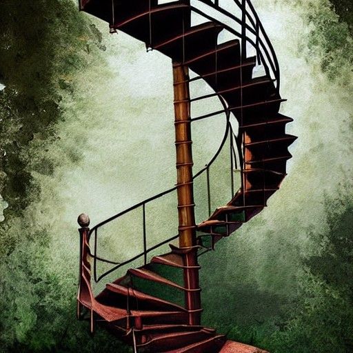 Surreal Staircase in Overgrown Temple Painting