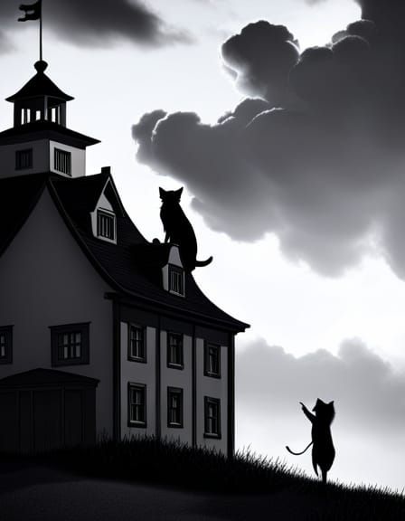 Scared Cartoon Cat and Shadow Mouse, Fantasy Style