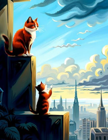 Scared Cartoon Cat and Giant Shadow