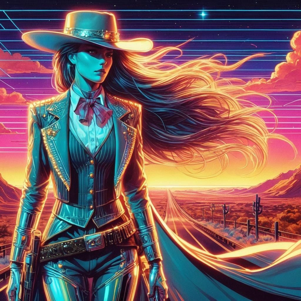 Neon Cowgirl in Retro Sci-Fi Old West