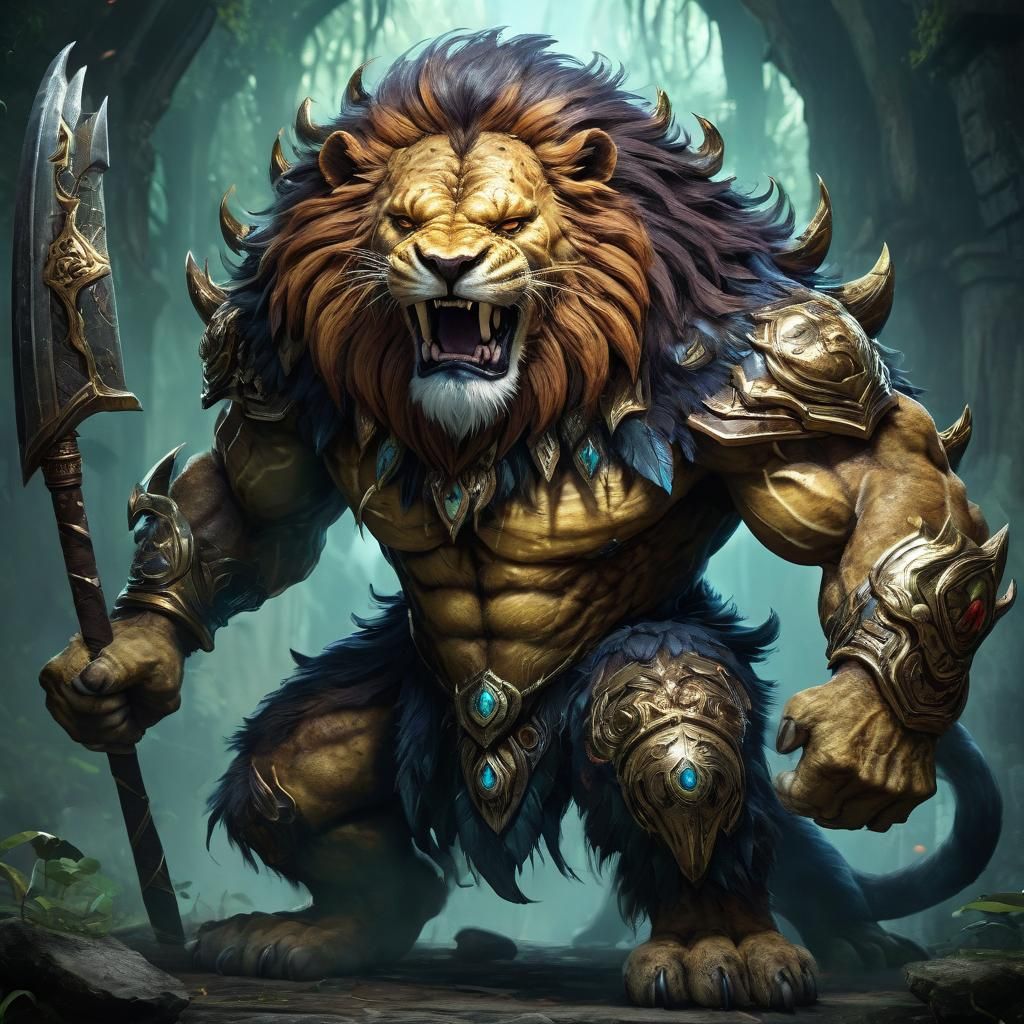 Lion and Axolotl Fusion: An Imposing Beast