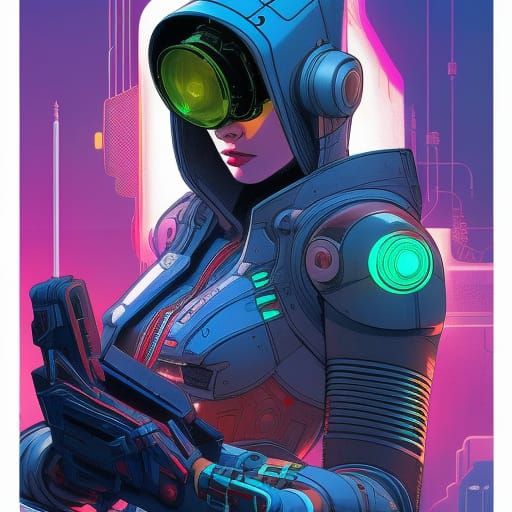 Cyberpunk Cyborg Hacker in Hoodie, Vivid Concept Art