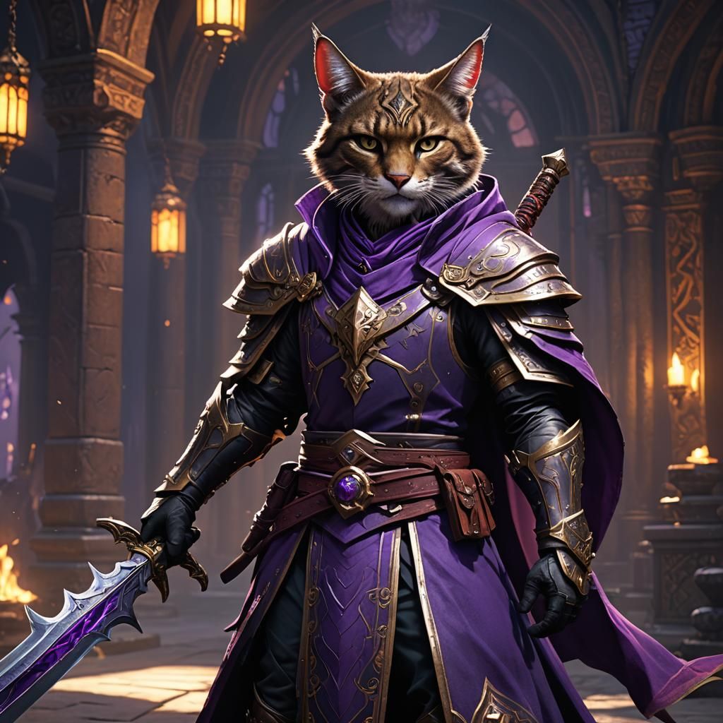 Tabaxi Warlock Hexblade in Dark Fantasy Style