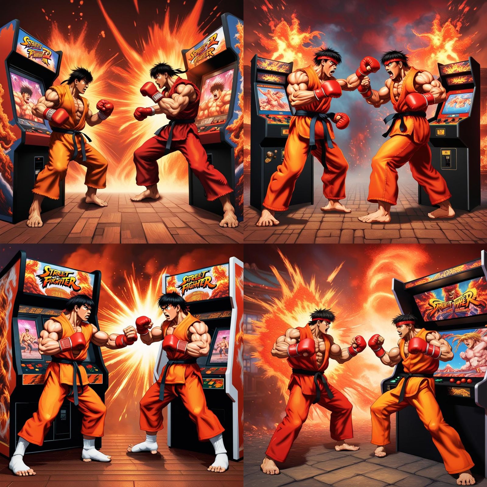 Ken and Ryu Dragon Punch Exploding Arcade Machine
