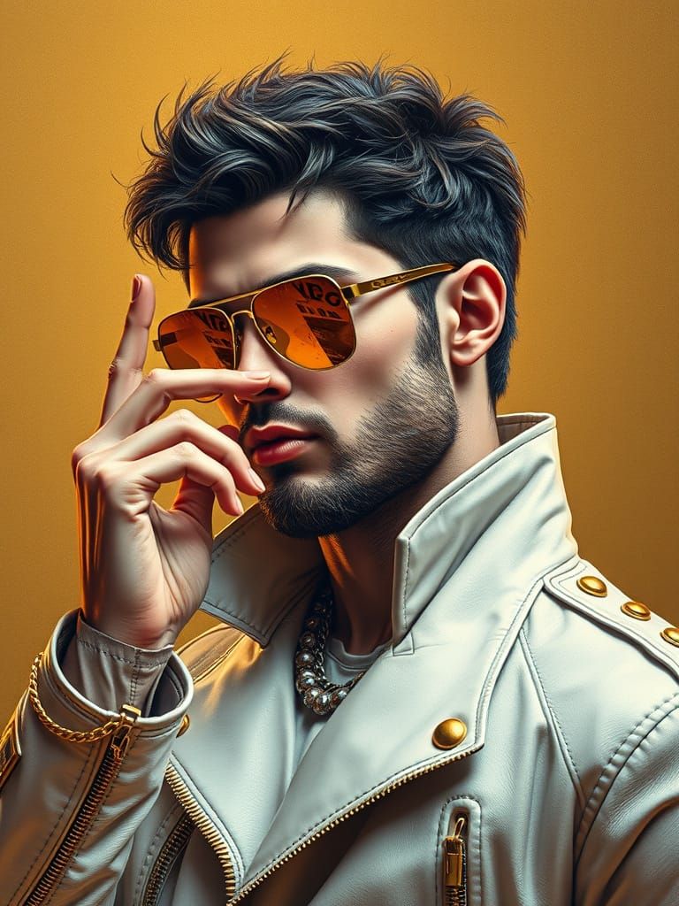 Apollo Statue with Gold Sunglasses in Cyberpunk Style