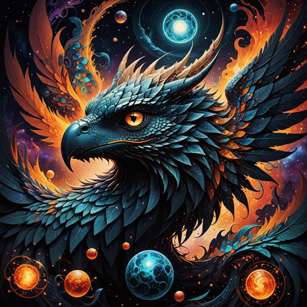 Surreal Abstract Art: Cosmic Forms, Reptile Scales, Bird Win...