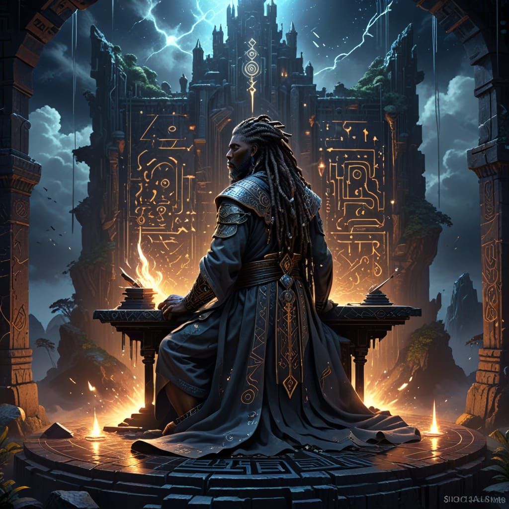 Ancient Stone Citadel in Ink and Starlight