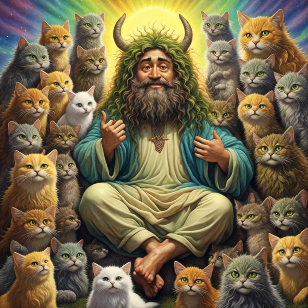 Jesus Surrounded by Cats in Furry Fantasy