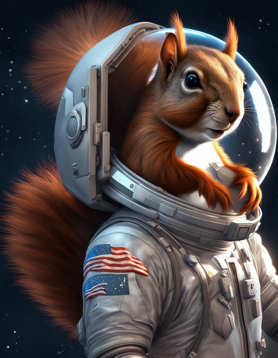 Squirrel Astronaut in Space Cartoon Portrait