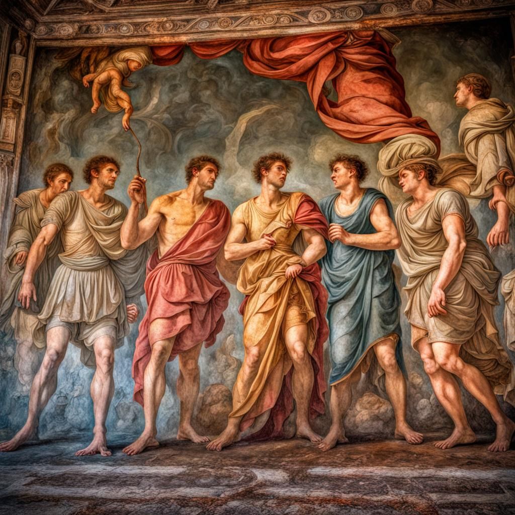 Pompeii Fresco Art with Intricate Details