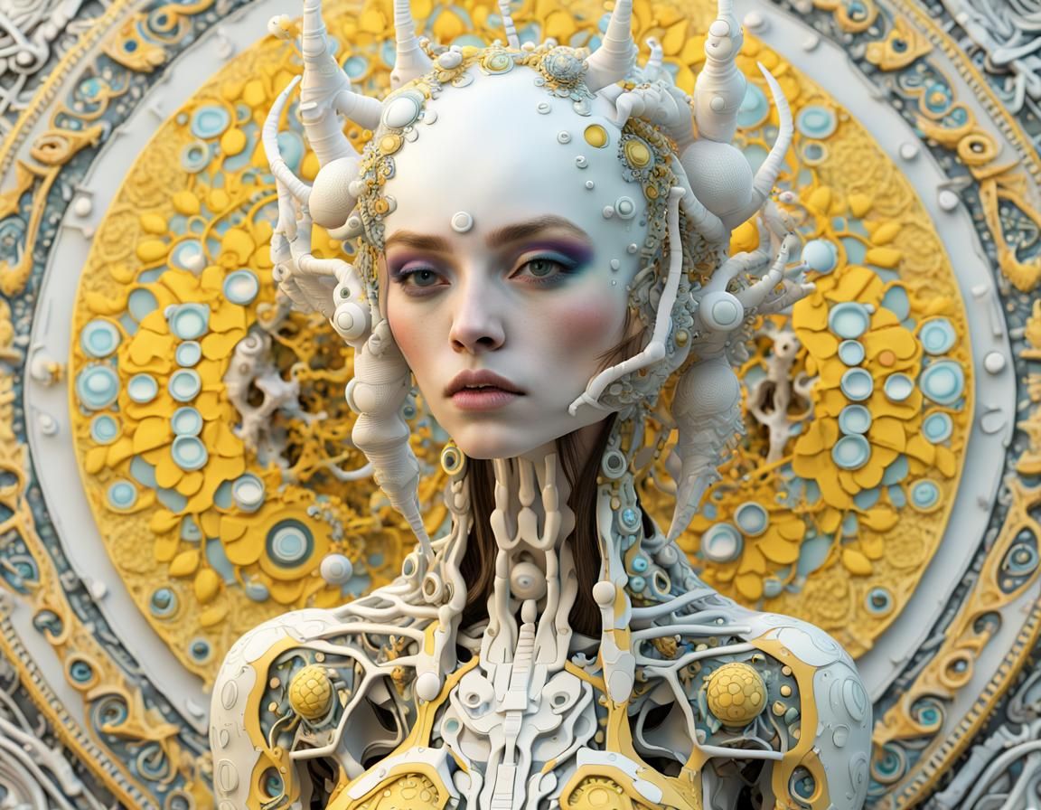 Alien Queen Fashion Model with 3D Mandala Design