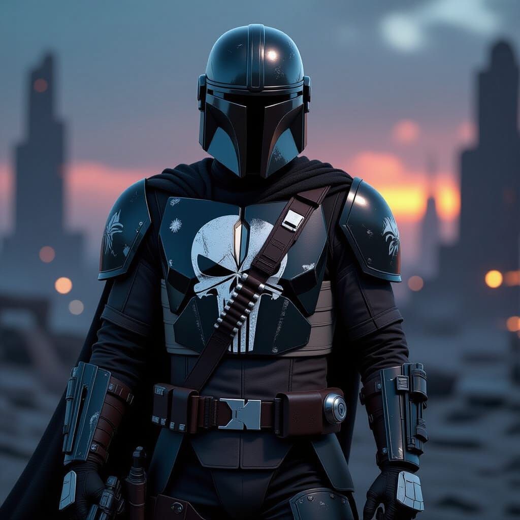 Mandalorian Punisher Hybrid Warrior in Star Wars Landscape
