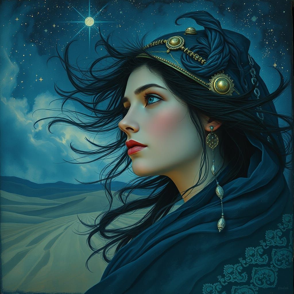 Mystical Desert Enchantress Under Starlight
